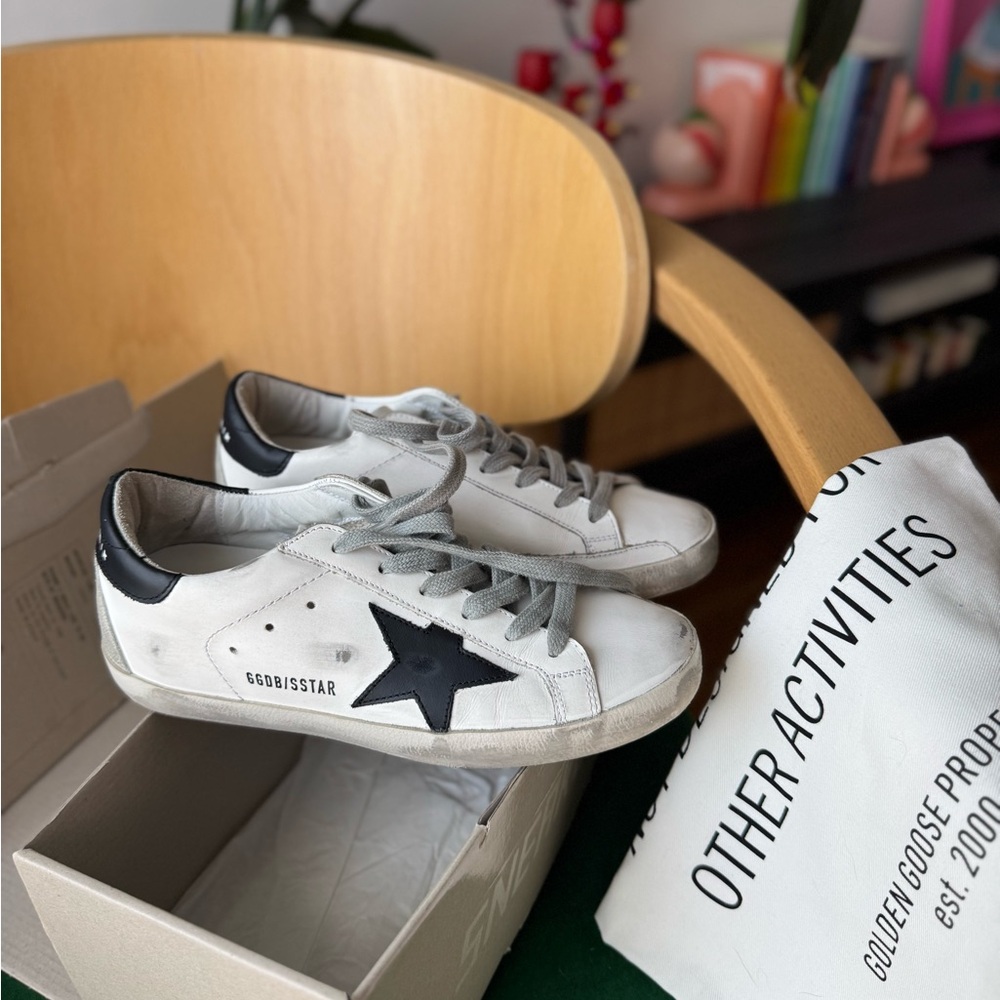 Golden Goose White and Black Sneakers